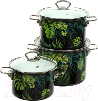 Набор кастрюль КМЗ Тропическая ночь-5-1 Элит (3шт, черный)