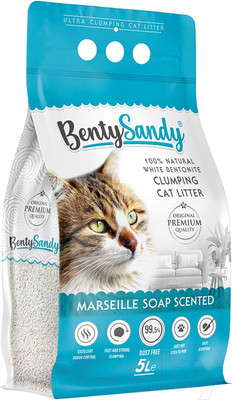 Наполнитель для туалета BentySandy Бентонит комкующийся Marseille Soap Color Granules (5л/4.35кг)