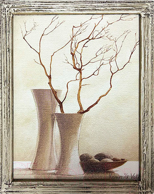 Картина Декарт Сухие ветки в белых вазах-1 8Л3356 (в раме)