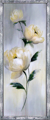 Картина Декарт Белые цветы розы акварелью-2 8Л3400 (в раме)