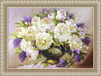 Картина Декарт Светлые пионы в вазе 8Л2248 (в раме)