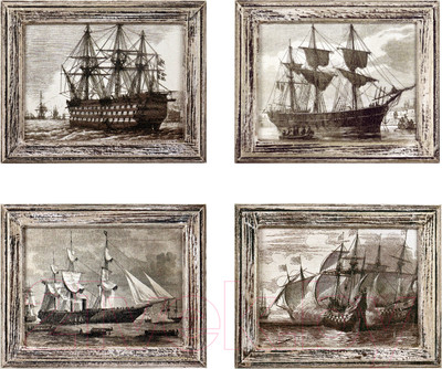 Картины Декарт Гравюры Парусные корабли 8Л3332 (4шт)
