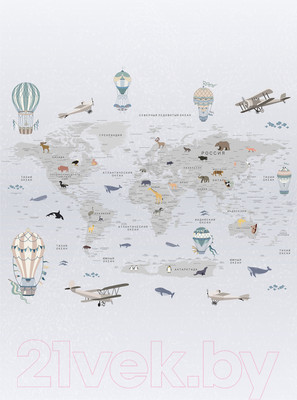 Фотообои листовые Vimala Познавательная карта мира 2 (270x200)