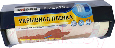 Пленка строительная Unibob С малярной лентой 2.7x20 10мкн + диспенсер / 78981
