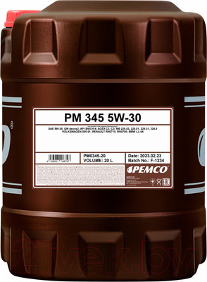 Моторное масло Pemco iDrive 345 5W30 SN/CH-4 / PM0345-20 (20л)