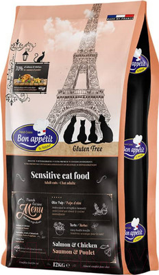 Сухой корм для кошек Bon Appetit Cat Adult Sensitive с лососем и курицей / 795332 (12кг)
