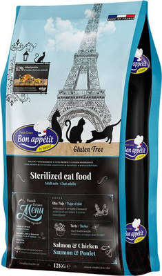 Сухой корм для кошек Bon Appetit Cat Adult Sterilized с курицей и лососем / 795318 (12кг)
