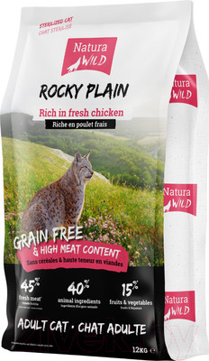 Сухой корм для кошек Natura Wild Cat Rocky Plain Adult Sterilized с курицей / 585154 (12кг)