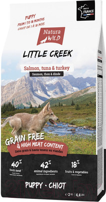 Сухой корм для собак Natura Wild Dog Little Creek для щенков с лососем, тунцом и индейкой /795127 (2кг)