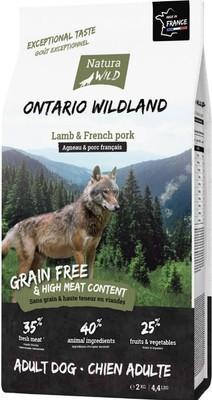 Сухой корм для собак Natura Wild Dog Ontario Wildland с ягненком и французской свининой / 795165 (2кг)