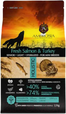 Сухой корм для собак Ambrosia Grain Free для пожилых мини-пород лосось и индейка / U/ASTM1.5 (1.5кг)