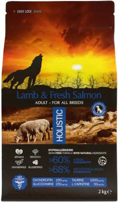 Сухой корм для собак Ambrosia Grain Free для всех пород с ягненком и лососем / U/ALS2 (2кг)