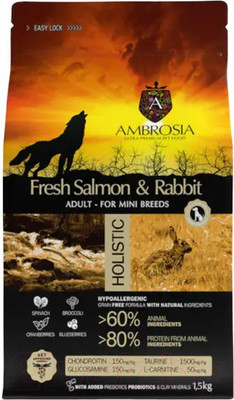 Сухой корм для собак Ambrosia Grain Free для мелких пород с лососем и кроликом / U/ASRM1.5 (1.5кг)
