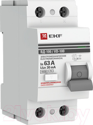 Устройство защитного отключения EKF PROxima ВД-100 2P 63А 30мА / elcb-2-6-63-30-em-pro