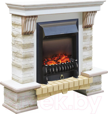 Каминокомплект Смолком Stone Montebello + Fobos-s Lux BL LT (белый ваниль/патина коричневый)