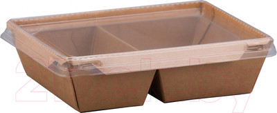 Набор одноразовых контейнеров Paperko Двухсекционный С пластиковой крышкой конт500-2К (50шт)