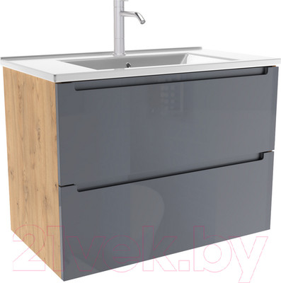 Тумба с умывальником ЗОВ Дион 60 / D60LHO0M7015GKV5-OL60 (графит глянец/дуб)