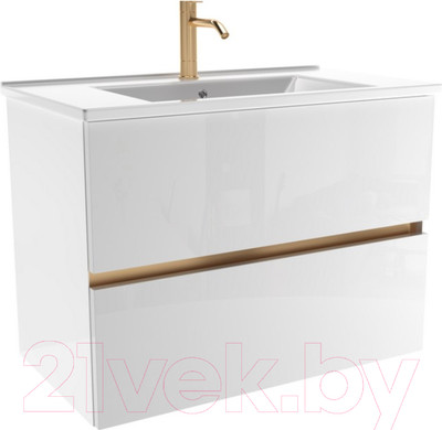 Тумба с умывальником ЗОВ Лира 60 / L60MW0MWGVG-OL60 (белый глянец)