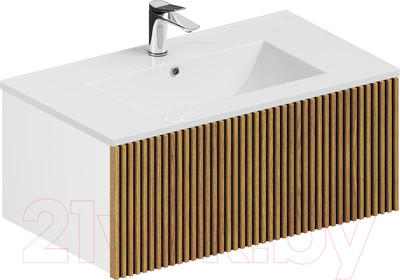 Тумба с умывальником ЗОВ Кито 60 / K60LW0MRM-OL60 (белый/тростник)