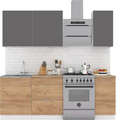 Кухонный гарнитур Интермебель Микс Топ-2 1.6м (графит серый/дуб крафт золотой/мрамор лацио белый)