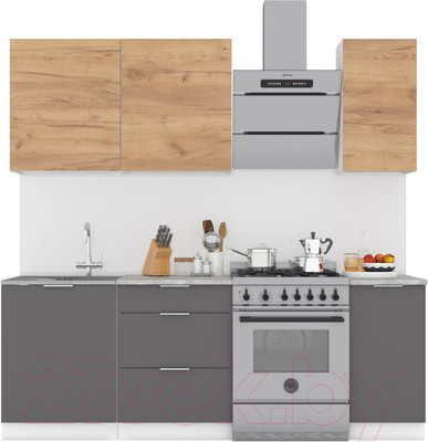 Кухонный гарнитур Интермебель Микс Топ-2 1.6м (дуб крафт золотой/графит серый/мрамор лацио белый)