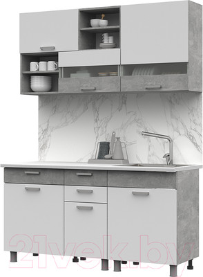 Кухонный гарнитур Стендмебель Денвер 1.6 (белый/ателье светлое)