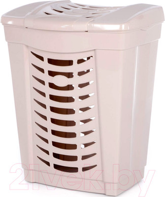 Корзина для белья Полесье №1 480x390x615мм с крышкой / 07589 (60л, темно-кремовый)