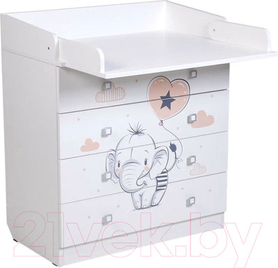 Комод пеленальный Фея 1580 Слоник (белый)