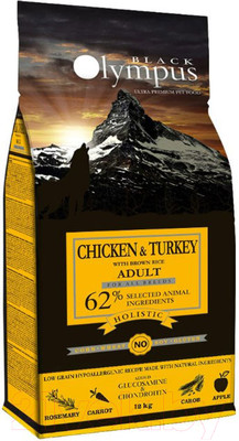 Сухой корм для собак Black Olympus Для взрослых всех пород курица и индейка с бурым рисом (12кг)