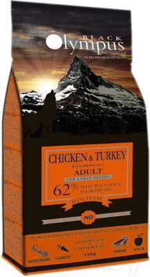 Сухой корм для собак Black Olympus Для взрослых крупных пород курица и индейка с бурым рисом (12кг)