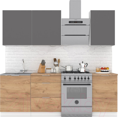 Кухонный гарнитур Интермебель Микс Топ-3 1.7м (графит серый/дуб крафт золотой/мрамор лацио белый)