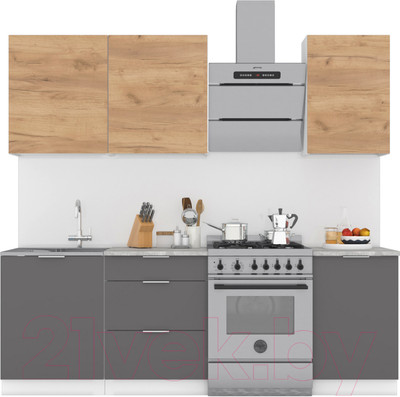 Кухонный гарнитур Интермебель Микс Топ-3 1.7м (дуб крафт золотой/графит серый/мрамор лацио белый)