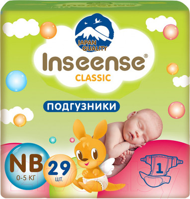 Подгузники детские Inseense Classic Plus NB 0-5 кг / InsCNB29Lime (29шт)