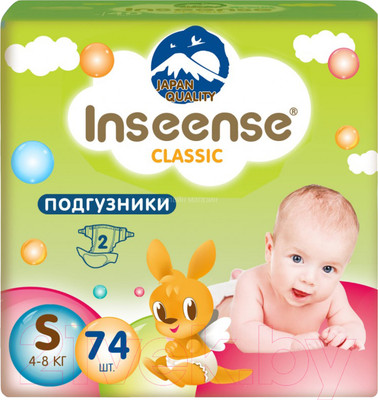 Подгузники детские Inseense Classic Plus S 4-8 кг / InsCS74Lime (74шт)