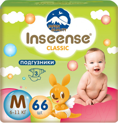 Подгузники детские Inseense Classic Plus M 6-11 кг / InsCM66Lime (66шт)