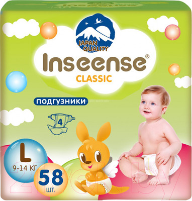 Подгузники детские Inseense Classic Plus L 9-14 кг / InsCL58Lime (58шт)