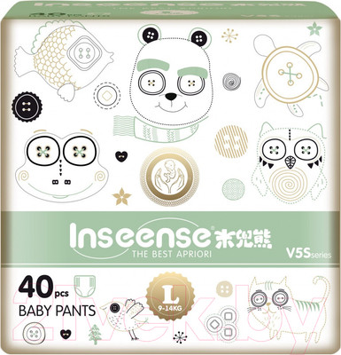 Подгузники-трусики детские Inseense V5S L 9-14кг / Ins40green (40шт)