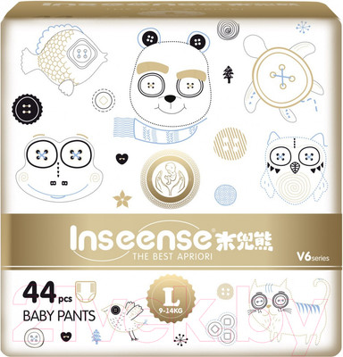 Подгузники-трусики детские Inseense Супертонкие V6 L 9-14 кг / Ins44gold (44шт)