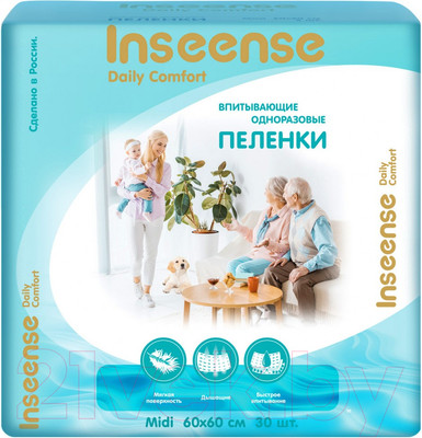 Набор пеленок одноразовых впитывающих Inseense Daily Comfort 60х60 / InsDC6630 (30шт)