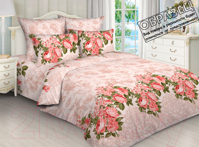 Комплект постельного белья Текстильный городок ЭКО Пионы Бязь Евро / КТ ТрА5556-1/220 (розовый)