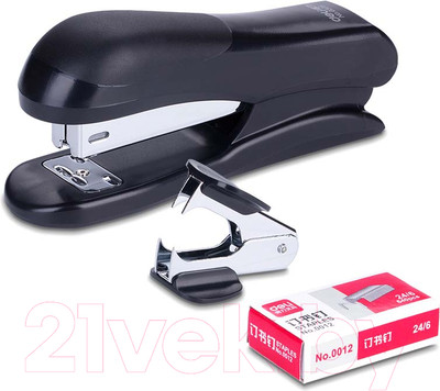 Степлер Deli Essential+антистеплер и скобы / 0355 (черный)