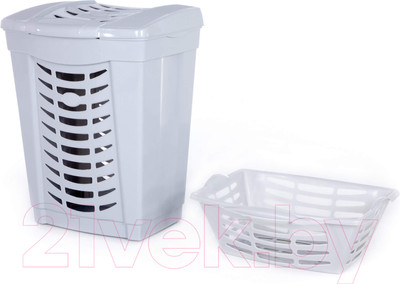 Корзина для белья Полесье №1 480x390x615мм с крышкой и корзинкой / 07602 (60л, дымчатый)