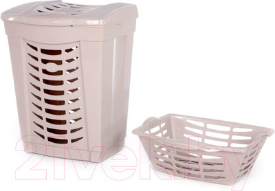 Корзина для белья Полесье №1 480x390x615мм с крышкой и корзинкой / 07619 (60л, темно-кремовый)