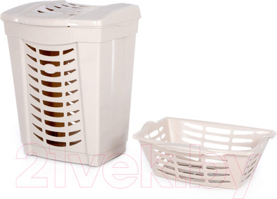 Корзина для белья Полесье №1 480x390x615мм с крышкой и корзинкой / 07626 (60л, слоновая кость)