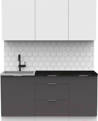 Кухонный гарнитур Интермебель Микс Топ-3 1.7м (белый премиум/графит серый/тунис)