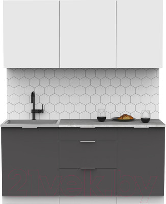 Кухонный гарнитур Интермебель Микс Топ-3 1.7м (белый премиум/графит серый/венато)