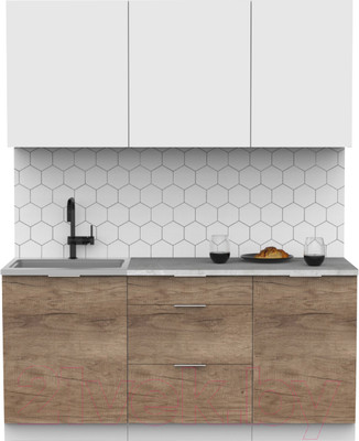 Кухонный гарнитур Интермебель Микс Топ-3 1.7м (белый премиум/дуб каньон/мрамор лацио белый)