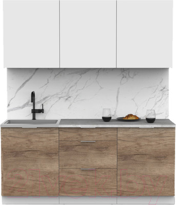 Кухонный гарнитур Интермебель Микс Топ-4 1.8м (белый премиум/дуб каньон/мрамор лацио белый)