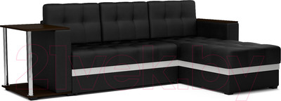 Диван угловой Mebel-Ars Атланта (экокожа черный, с полоской)