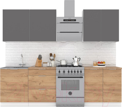Кухонный гарнитур Интермебель Микс Топ-5 2.0м (графит серый/дуб крафт золотой/мрамор лацио белый)